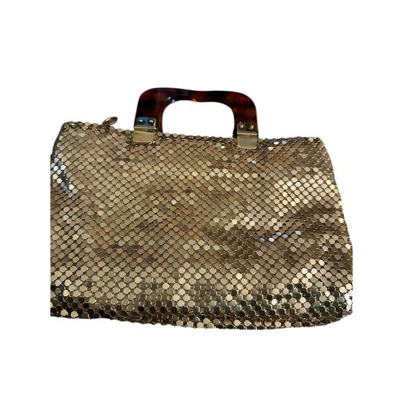 Vintage Women's‎ Gold mesh Sequins Detachable Strap Dual Top Crossbody Handbag - Picture 4 of 7